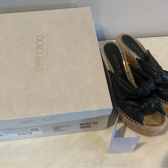 Jimmy Choo Priory Black Wedge Sandals|sz 37.5 - Picture 6 of 8